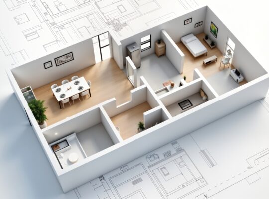Visualisierter Wohnungsgrundriss mit Einrichtung | Holztreppen kaufen