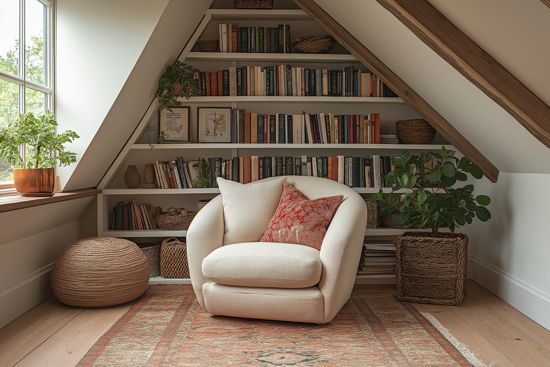 Leseplatz unter Dachschräge mit Bücherwand | Holztreppen kaufen

