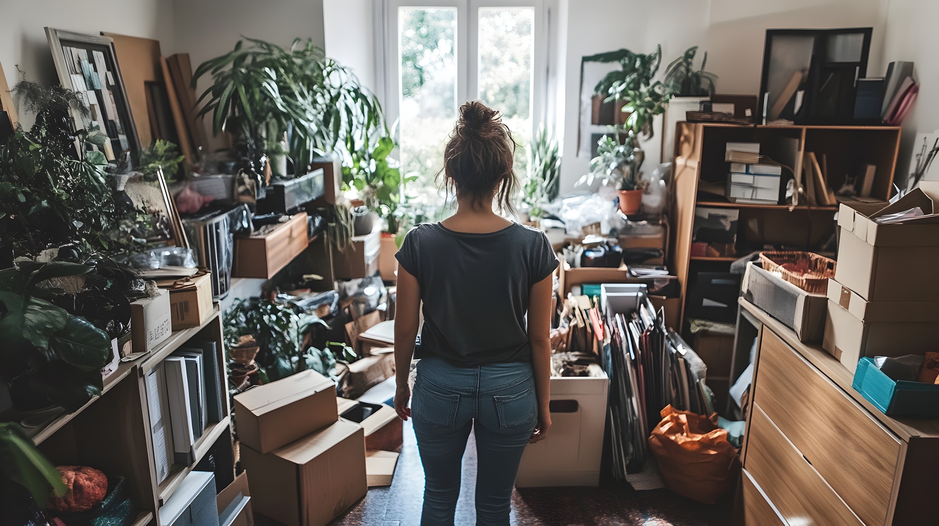 Blick auf überfüllten Raum mit Kartons | Wohnungsreinigung Berlin