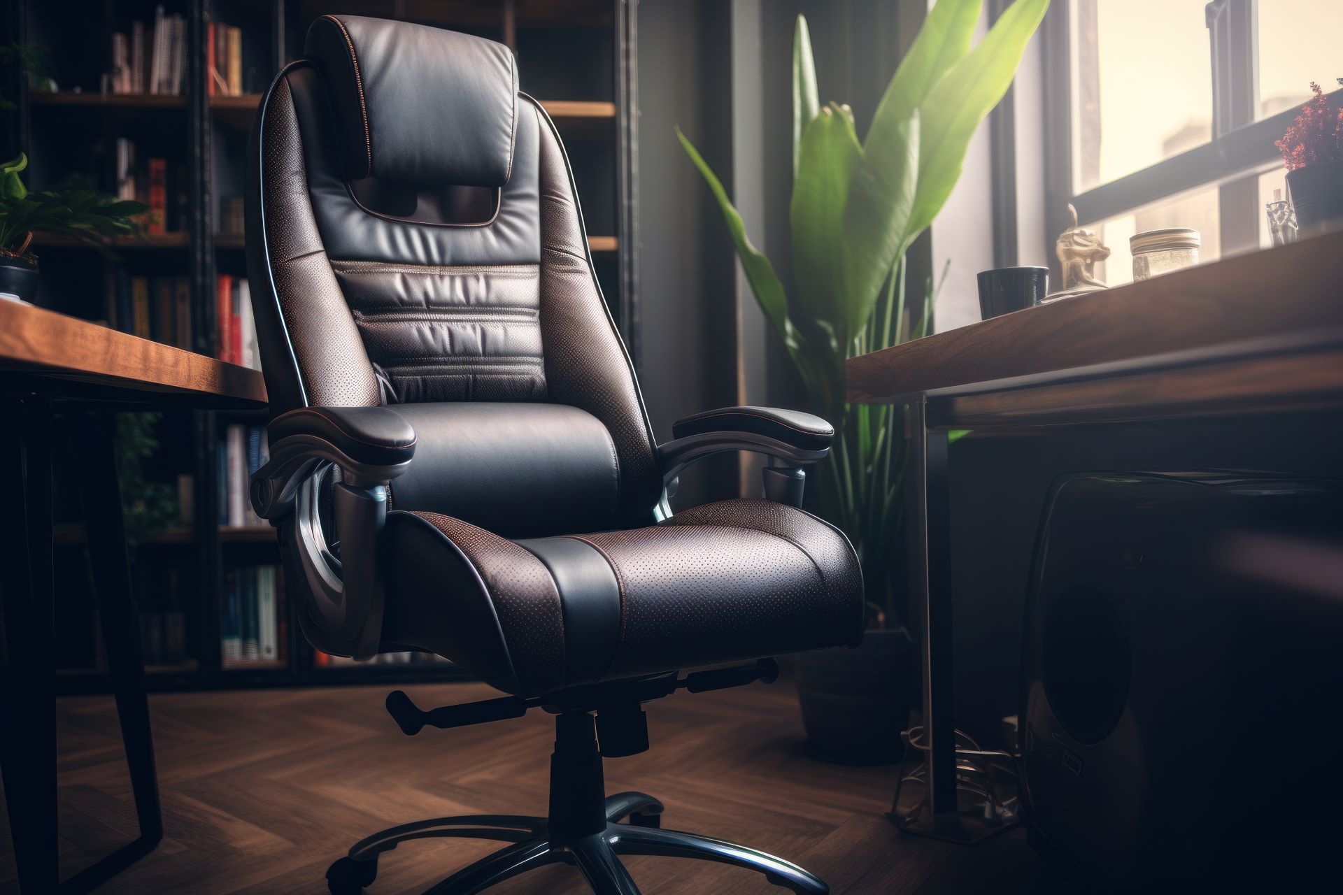 Leder ergonomischer Bürostuhl im modernen Büro